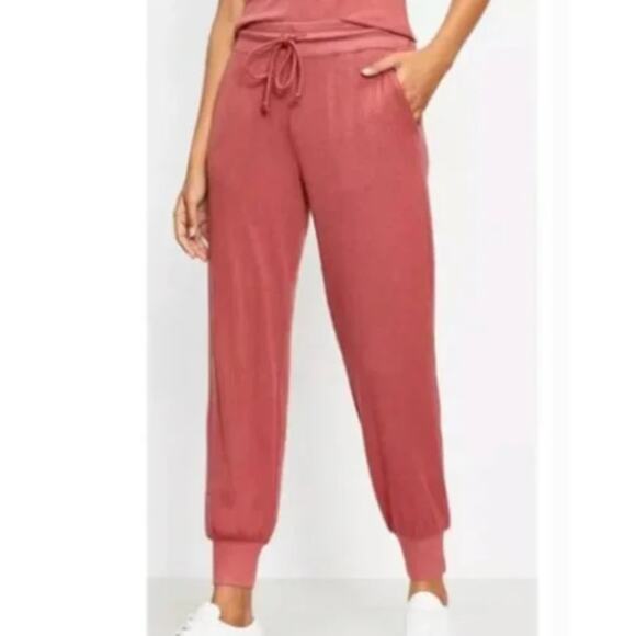 NEW! Lou & Grey Ribbed Joggers XXL Red Pink Drawstring Pocket Stretchy Soft - Picture 1 of 9